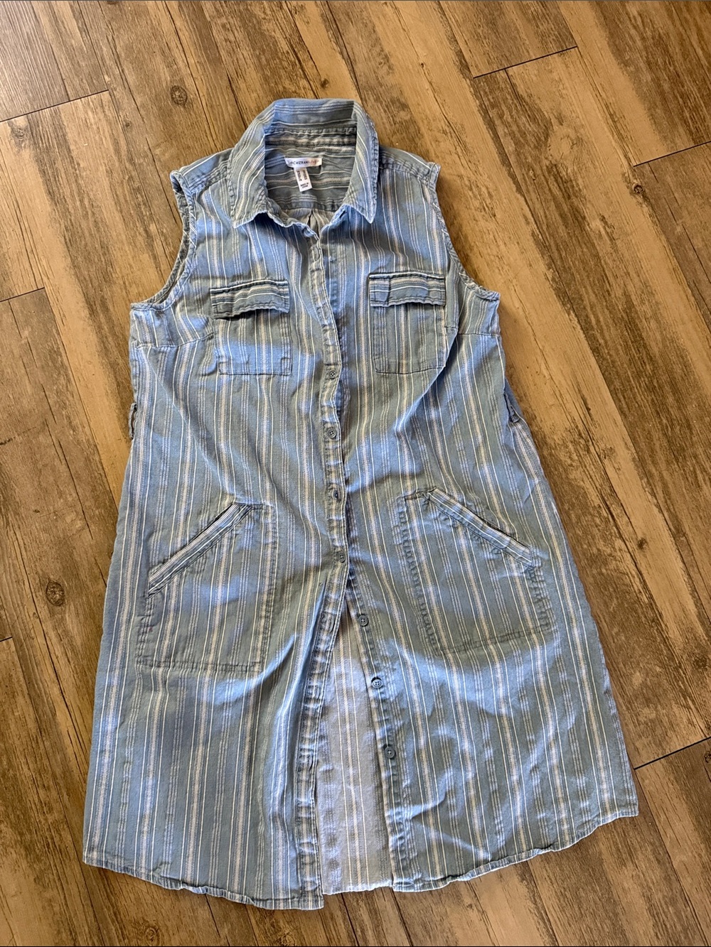 Isaac Mizrahi Live! True Denim Blue & White Striped Sleeveless Shirt Dress